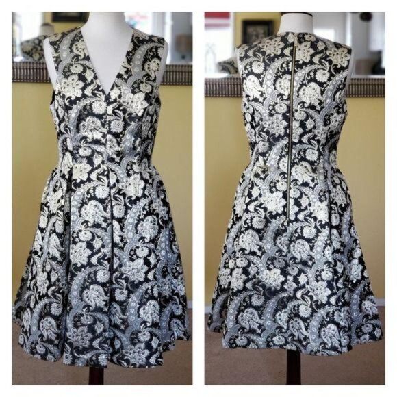 Ted Baker Ornate Paisley V-Neck Metallic Sleeveless Fit N Flare Dress - Picture 1 of 10